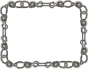 Decorative vector border of drawn sea knots from rigging rope