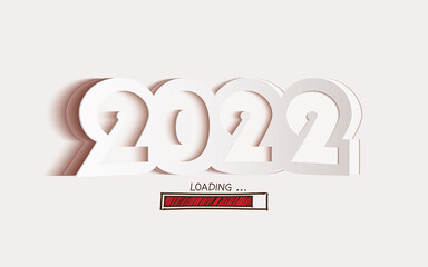 Happy New Year black and white greeting card in paper cut style for seasonal Christmas holidays greetings and invitations cards with loading year 2022,vector illustration