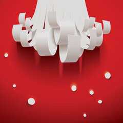 Happy New Year greeting card with white paper cut Santa Claus beard and snow isolated on a red background,vector illustration