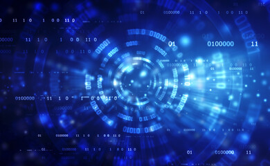 Binary Code Background, Digital Abstract technology background, flowing number one and zero text in binary code format in technology background.