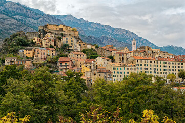 Fototapeta na wymiar Town in the mountains of northcentr Corsica