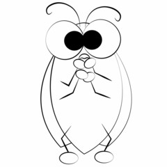 Cute cartoon surprised Cockroach. Draw illustration in black and white