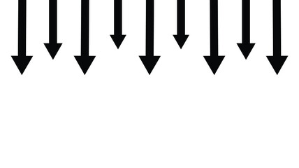 Vector of black arrows pointing down with copy space on white background. Cost reduction. Graphic. Financial crisis. Business. Data. 