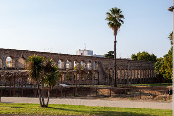 Beautiful view of the Roman Circus of Merida in Merida, Spain