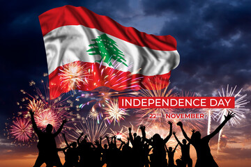 Fireworks and flag of Lebanon