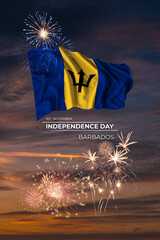 Fireworks and flag of Barbados