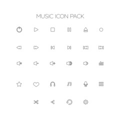 Set of thin line music icons. Flat icons for audio player buttons.