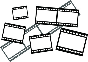 Film strips collection. Old retro cinema movie strip set. Video recording. Vector illustration isolated on background.