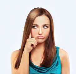 Portrait of displeased young girl . Portrait of worried woman