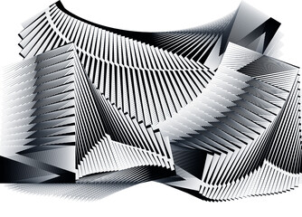 Abstract halftone lines black and white background.