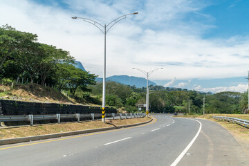Landscape with blue sky in via del pacific. Colombia.