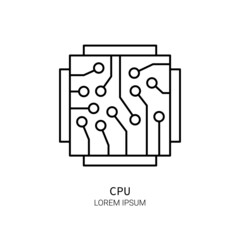 Artificial intelligence and machine learning line icon. Gpu ai. Simple thin outline pictogram. AI concept. Innovative robotic technology element. Cpu,cloud. Editable stroke vector illustration