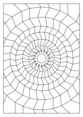 Obraz premium Portrait coloring pages for adults. Abstract radiate light illustration. Geometric composition in line art style. Black and white patterns. EPS8 file. Coloring-#359