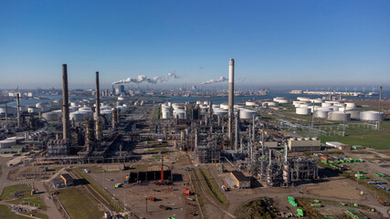 Aerial view of an industrial area with a chemical plant, the Netherlands