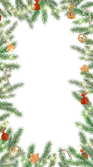 Christmas card with fir branches on a white background