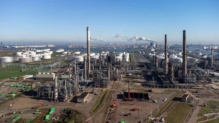 Aerial view of an industrial area with a chemical plant, the Netherlands