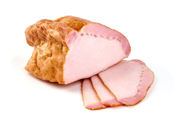 Smoked pork tenderloin, isolated on white background.