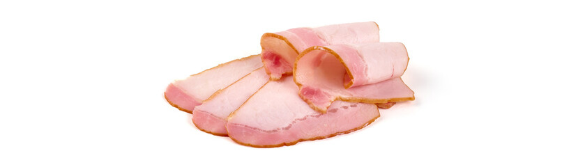 Slices of smoked loin, isolated on white background.