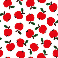 Seamless pattern with red apples on a white background. Vector illustration