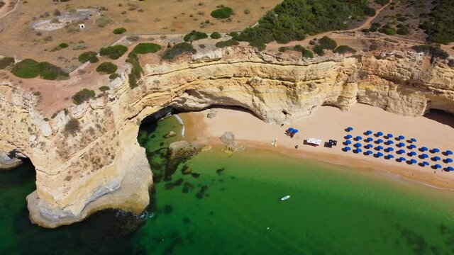 Aerials of Praia da Marinha and Malhada do Baraco beaches in Algarve, Portugal