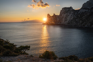 The evening sunset over the Caraul-Oba mountain, Novy Svet, Crimea