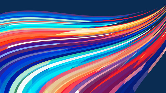 Multicolour curved stripes. Technicolor pattern