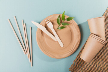 Eco-friendly disposable utensils made of bamboo wood and paper