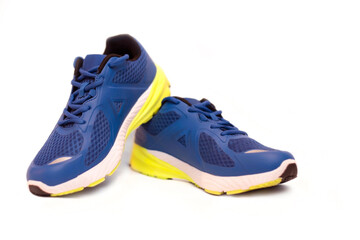 Sport shoes sneakers on a white background, leather sneakers with pieces of fabric for ventilation. Comfortable sports shoes for running and walking, isolated