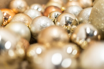Fototapeta premium Many golden christmas tree balls