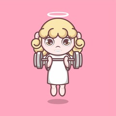 cute cartoon angel sports fitness or gym. vector illustration for mascot logo or sticker