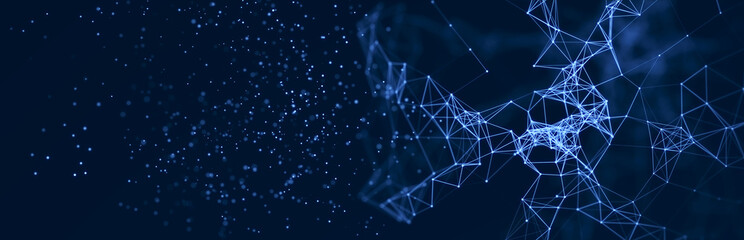 Big data stream. Information technology background. The dynamic wave background consisting of lines and points. 3d