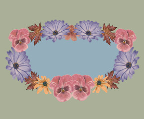 Flower group circle frame vintage delicate template