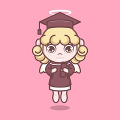 cute cartoon angel graduating university. vector illustration for mascot logo or sticker