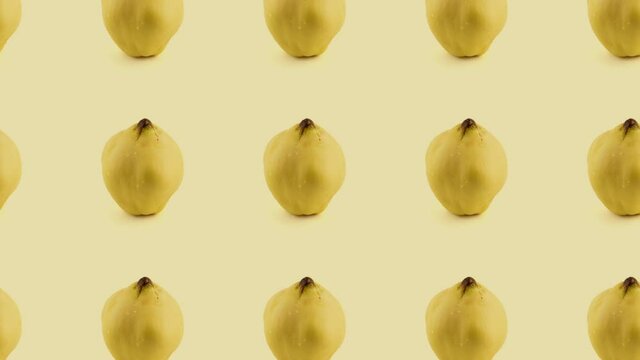Quince fruit pattern with water drops, 2D animation background, seamless looping, 4K 60 FPS
