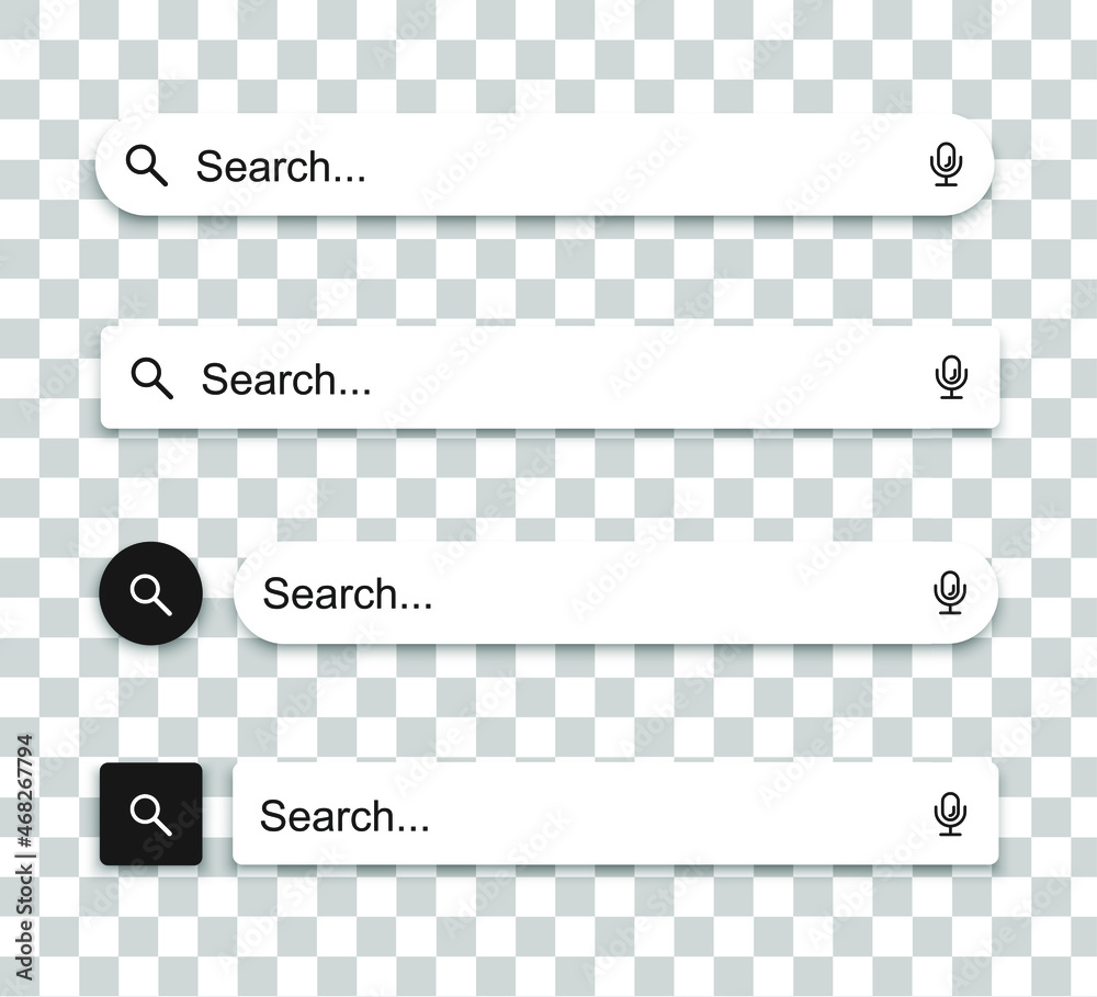 Poster search bar. web ui elements for browsers with text field and search button, mobile application graph