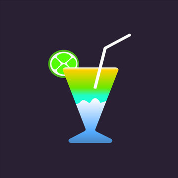 cocktail with lemon drink glass vector