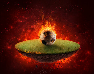 Round portion of football ground with fiery soccer ball © alphaspirit