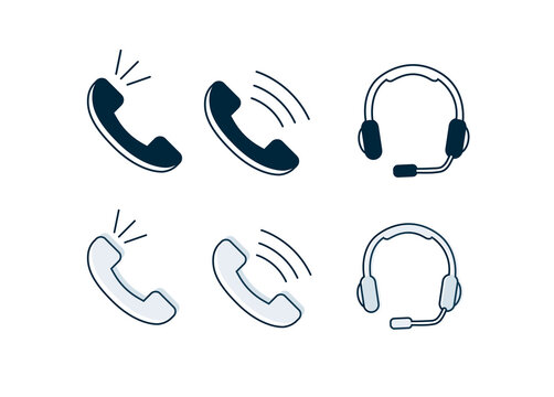 Vecteur Stock icônes ou pictogramme représentant un téléphone et un micro  casque et illustrant la communication en entreprise et au bureau | Adobe  Stock