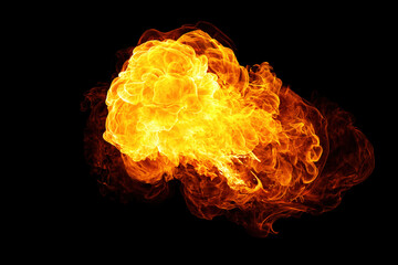 Realistic flames explosion isolated on black background