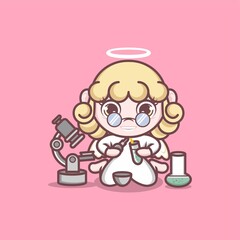 cute cartoon angel doing chemical research. vector illustration for mascot logo or sticker