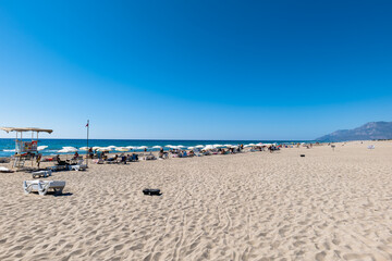 Patara beach in Patara, Turkey. A popular resort beach on the Mediterranean coast with sand dunes in Turkey. 