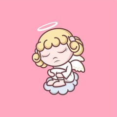 cute cartoon angel is sad. vector illustration for mascot logo or sticker