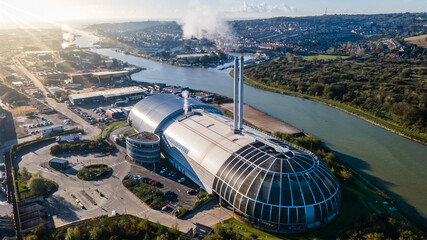 Fototapeta premium Aerial view of side of a river by the Brighton in Peacehaven, East Sussex, UK