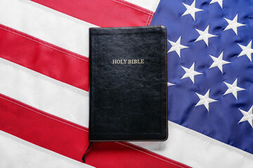Holy Bible on flag of USA