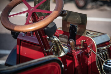 Vintage Cars interior from the 1900's parked up on a historic show of classic cars London to...