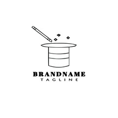 magician hat and stick logo cartoon icon design template black isolated vector