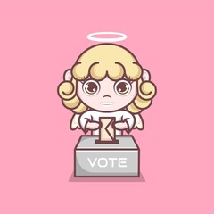 cute cartoon angel collects democracy vote. vector illustration for mascot logo or sticker
