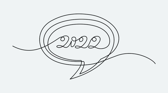 Happy new year 2022 logo text design. 2022 year number one continuous line drawing. Vector illustration with black lines isolated on white background