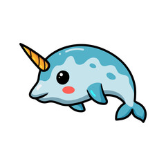 Cute little narwhal cartoon swimming