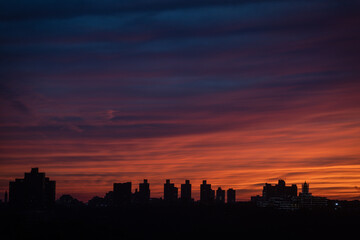 Sunset over building of upper Manhattan